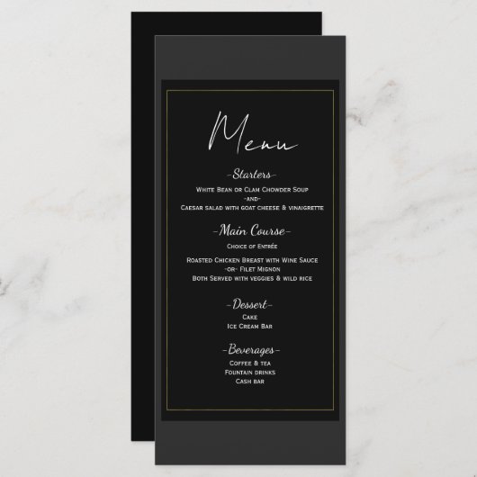 Zwart Grijs Goud Modern Minimal Wedding Menu (Voorkant / Achterkant)