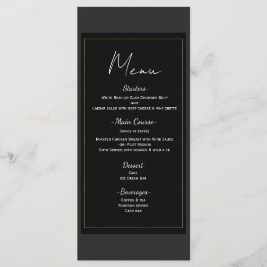Zwart Grijs Goud Modern Minimal Wedding Menu (Voorkant)