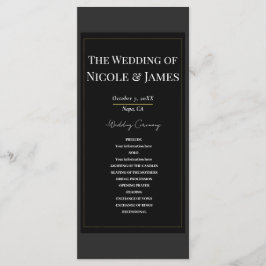 Zwart Grijs Goud Modern Minimal Wedding Programma Programmakaart