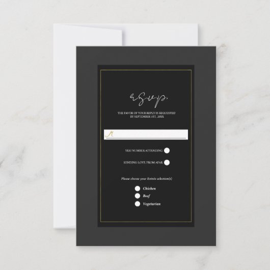 Zwart Grijs Goud Modern Minimal Wedding RSVP (Voorkant)