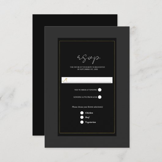 Zwart Grijs Goud Modern Minimal Wedding RSVP (Voorkant / Achterkant)