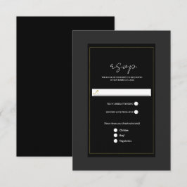 Zwart Grijs Goud Modern Minimal Wedding RSVP Kaartje