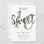 Zwart Grijs Goud Modern Sweet 16 Verjaardagsfeest Kaart (Voorkant)