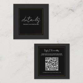 Zwart Grijs Goud Moderne Minimale Trouwdetails Vierkante Visitekaartje