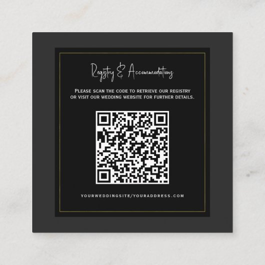Zwart Grijs Goud Moderne Minimale Trouwdetails Vierkante Visitekaartje (Achterkant)