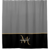 Zwart | Grijs & Goud Monogram Elegante Luxe Douchegordijn (Voorkant)