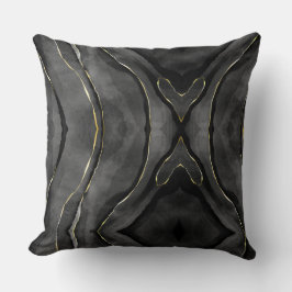 Zwart Grijs Goud Streaks Abstract Sierkussen