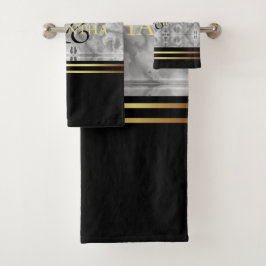 Zwart Grijs Goud Strepen Minimalistisch Marmer Bad Handdoek