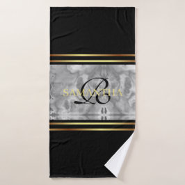Zwart Grijs Goud Strepen Minimalistisch Marmer Bad Handdoek