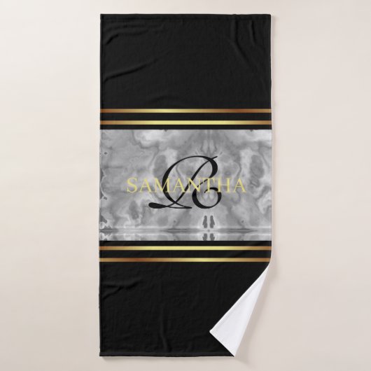 Zwart Grijs Goud Strepen Minimalistisch Marmer Bad Handdoek (Badhanddoek)