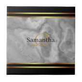 Zwart Grijs Goud Strepen Minimalistische Keramisch Tegeltje (Voorkant)