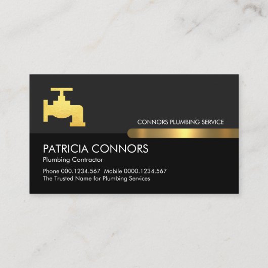 Zwart Grijs Goud Tabblad Loodgieter Kraan Visitekaartje (Voorkant)