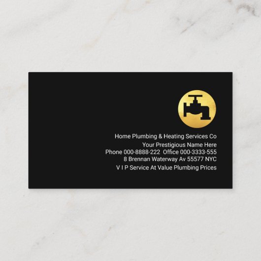 Zwart Grijs Goud Tabblad Loodgieterij Visitekaartje (Achterkant)