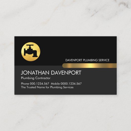 Zwart Grijs Goud Tabblad Loodgieterij Visitekaartje (Voorkant)
