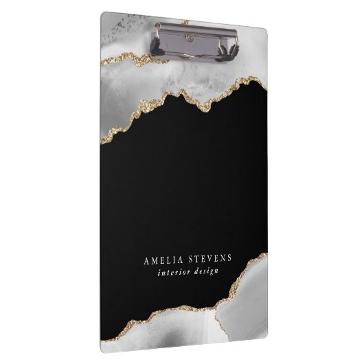 Zwart, Grijs & Gouden Agaat Zakelijk Klembord (Rechts)