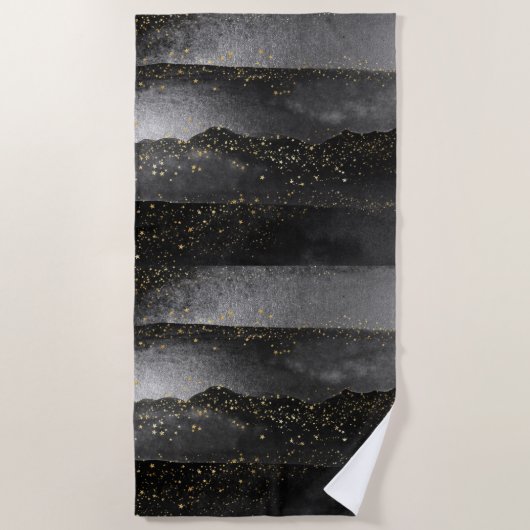 Zwart grijs gradiënt kosmische ster ruimte strandlaken (Voorkant)