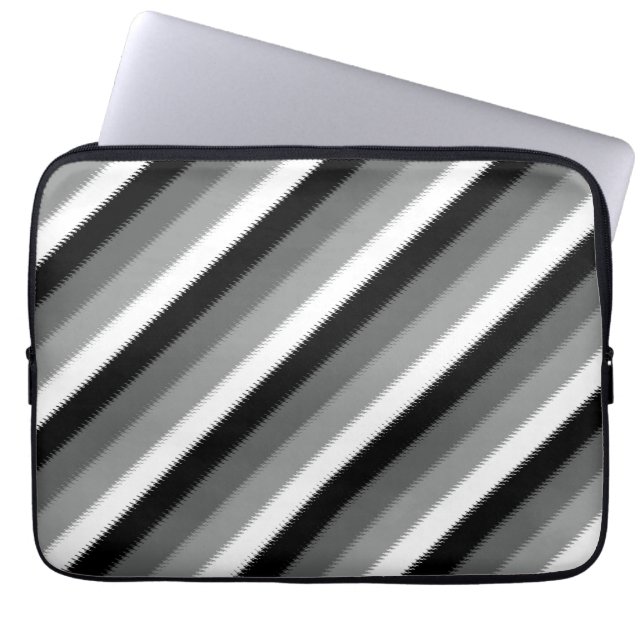 Zwart Grijs Grijs Aswit Streep Laptop Sleeve (Voorkant)
