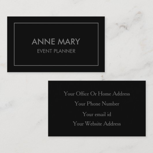 Zwart Grijs Grijs Event Planner Modern Elegant Coo Visitekaartje (Voorkant / Achterkant)