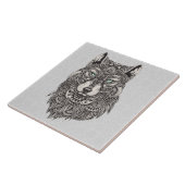Zwart Grijs & Groene Wolf Illustratie Tegeltje (Zijkant)