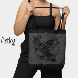Zwart Grijs Grunge Raven Gothic Tattoo Art Tote Bag