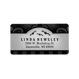Zwart & Grijs Halloween Adreslabel met vleermuizen Etiket