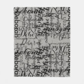 Zwart grijs handgeschreven lettertypen Naam patroo Fleece Deken (Voorkant)