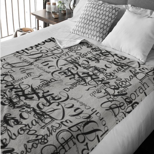 Zwart grijs handgeschreven lettertypen Naam patroo Fleece Deken
