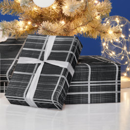Zwart Grijs Industrieel Raster Stalen Plaid Patroo Cadeaupapier