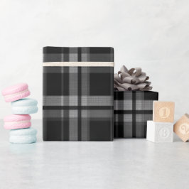 Zwart Grijs Industrieel Raster Stalen Schotse Ruit Cadeaupapier