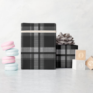 Zwart Grijs Industrieel Raster Stalen Schotse Ruit Cadeaupapier