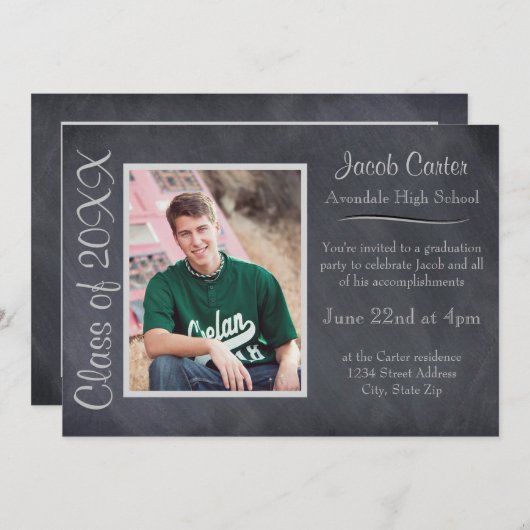 Zwart/grijs karton - Aankondiging van Afstuderen (Voorkant / Achterkant)