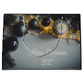 Zwart Grijs Kerst Ornamenten met Garlands Groot Cadeauzakje (Voorkant)