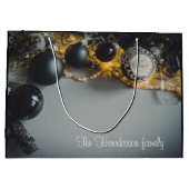 Zwart Grijs Kerst Ornamenten met Garlands Groot Cadeauzakje (Achterkant)