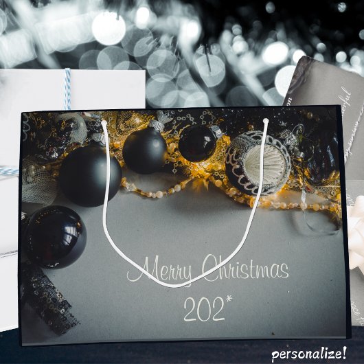 Zwart Grijs Kerst Ornamenten met Garlands Groot Cadeauzakje