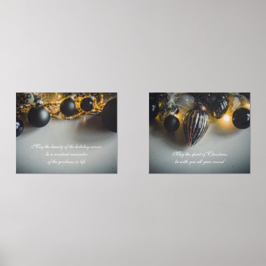 Zwart Grijs Kerst Ornamenten met Garlands Muurkunst Sets (Voorkant)
