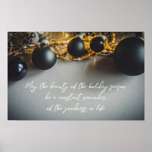 Zwart Grijs Kerst Ornamenten met Garlands Poster (Voorkant)