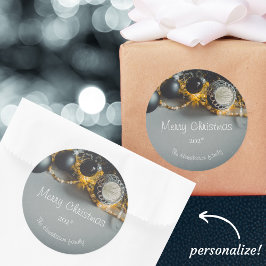 Zwart Grijs Kerst Ornamenten met Garlands Ronde Sticker