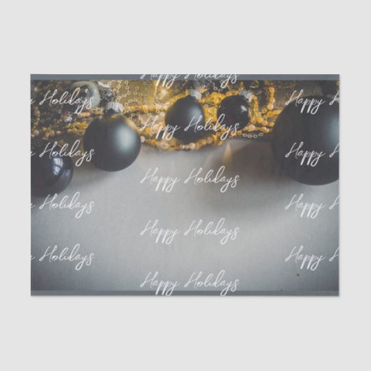 Zwart Grijs Kerst Ornamenten met Garlands Tissuepapier (Voorkant)