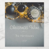Zwart Grijs Kerst Ornamenten met Garlands Wijn Etiket (Enkel label)
