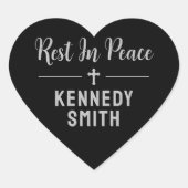 Zwart grijs kruis rust in vrede hart sticker (Voorkant)