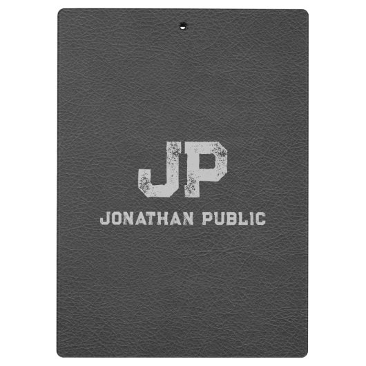 Zwart Grijs Leer Kijk Verdrietige Naam Monogram Klembord (Achterkant)