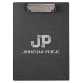 Zwart Grijs Leer Kijk Verdrietige Naam Monogram Klembord (Voorkant)