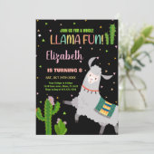 Zwart Grijs Llama Fun Llama Verjaardag Uitnodiging (Staand voorkant)