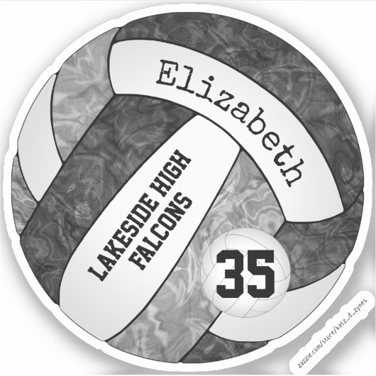 Zwart Grijs Meisjes Volleybal Een School Team Naam Sticker (Voorkant)