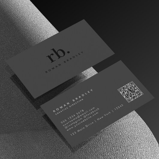 Zwart Grijs Minimaal Monogram Qr Code Professionee Visitekaartje