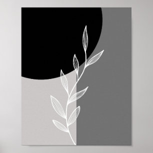 Zwart Grijs Minimalist Botanical Poster