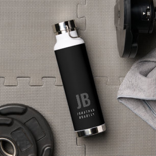 Zwart Grijs Minimalistisch Tweeletter Monogram Naa Waterfles