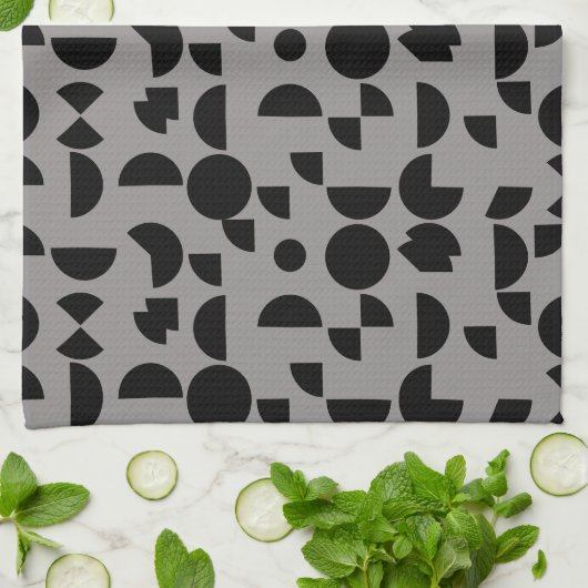 Zwart Grijs Modern Elegant Geometrisch Tribal Theedoek (Gevouwen)