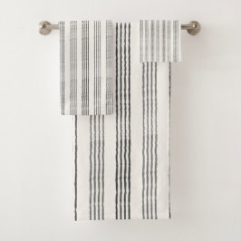 Zwart Grijs Modern Minimalist Stripe Boho Bad Handdoek
