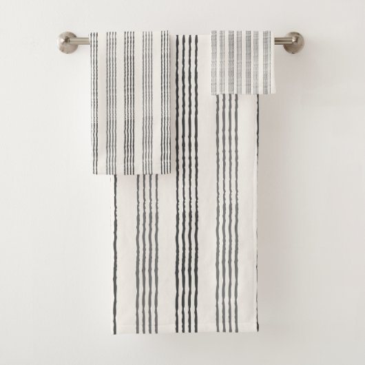 Zwart Grijs Modern Minimalist Stripe Boho Bad Handdoek (Insitu)